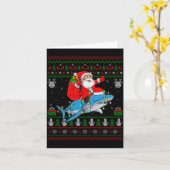 Funny Santa Riding Shark Ugly Christmas Sweaters S カード (黄色い花)
