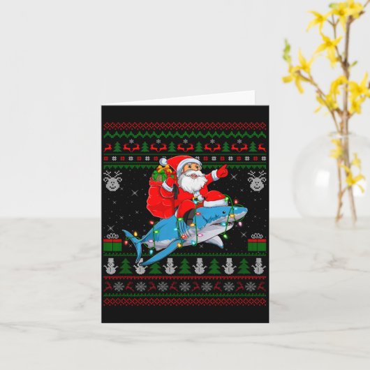 Funny Santa Riding Shark Ugly Christmas Sweaters S カード (黄色い花)