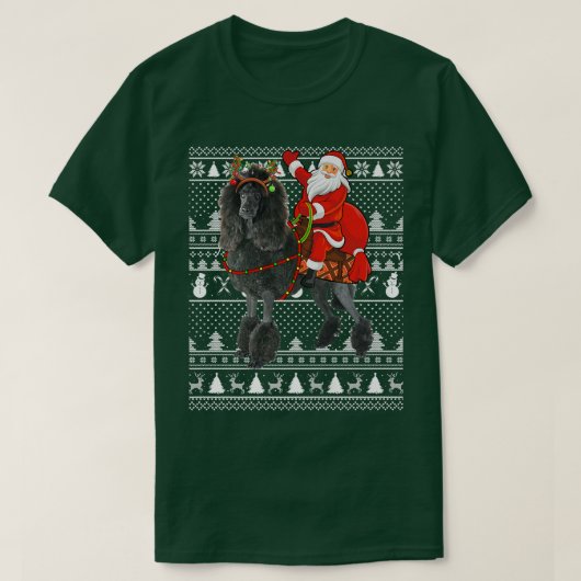 Funny Santa Riding Standard Poodle Dog Ugly Christ Tシャツ (デザイン正面)
