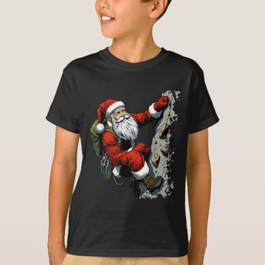 Funny Santa Rock Climbing Christmas Xmas Boulderin Tシャツ (正面)
