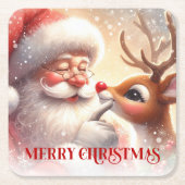 Funny Santa Rudolph Cartoon Christmas Drink Coaste スクエアペーパーコースター (正面)
