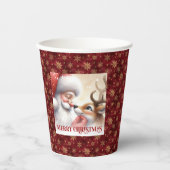 Funny Santa Rudolph Cartoon Christmas Paper Drink  紙コップ (正面)