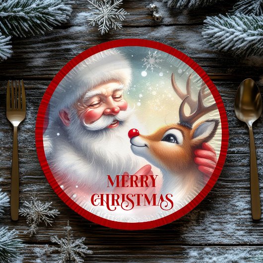 Funny Santa Rudolph Cartoon Kids Party Plates ペーパープレート