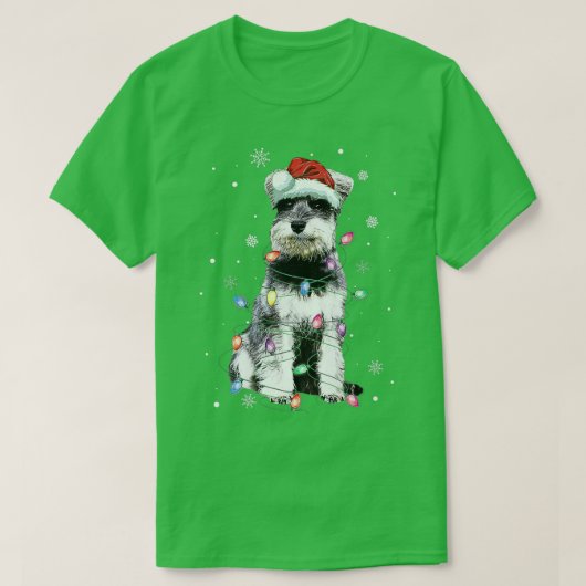Funny Santa Schnauzer Christmas Lights Tree Dog Lo Tシャツ (デザイン正面)