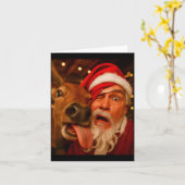 Funny Santa Selfie Reindeer Men Women Kids Christm カード (黄色い花)