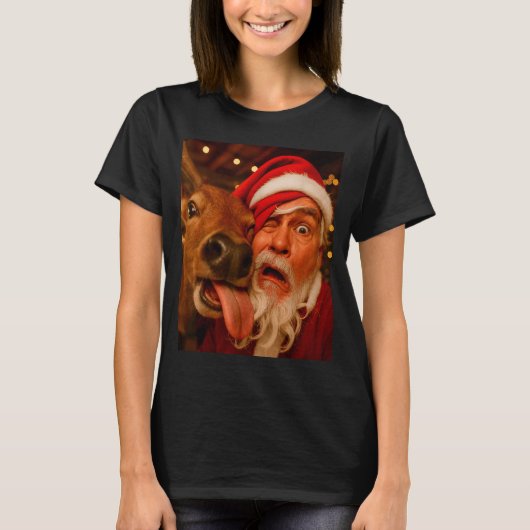 Funny Santa Selfie Reindeer Men Women Kids Christm Tシャツ (正面)