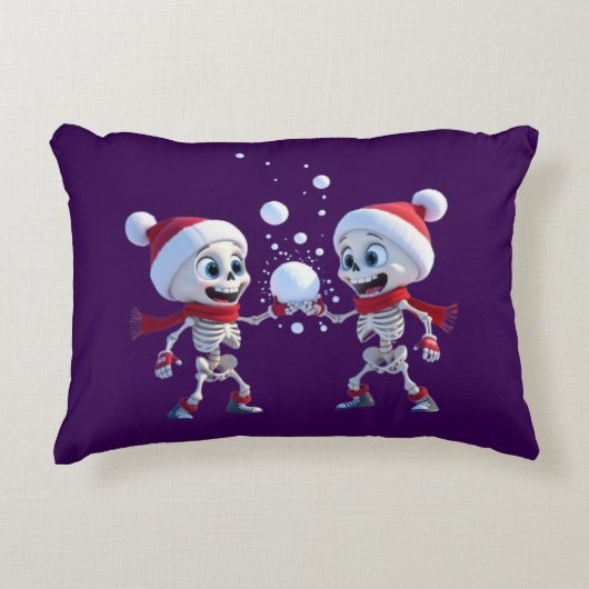 Funny Santa Skeletons Having a Snowball Fight  アクセントクッション (正面)