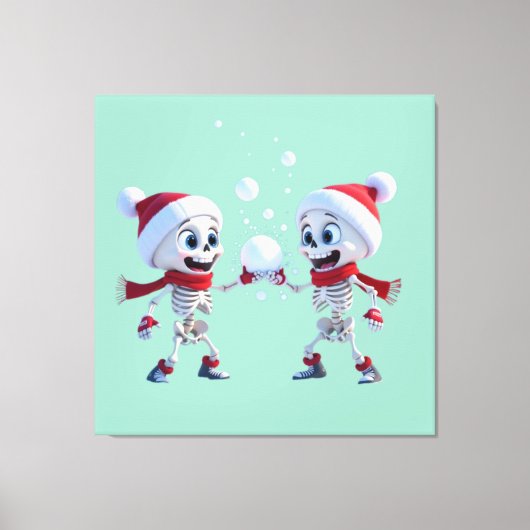 Funny Santa Skeletons Having a Snowball Fight  キャンバスプリント (正面)