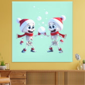 Funny Santa Skeletons Having a Snowball Fight  キャンバスプリント (インサイチュ (リビング))