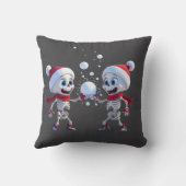 Funny Santa Skeletons Having a Snowball Fight  クッション (裏面)