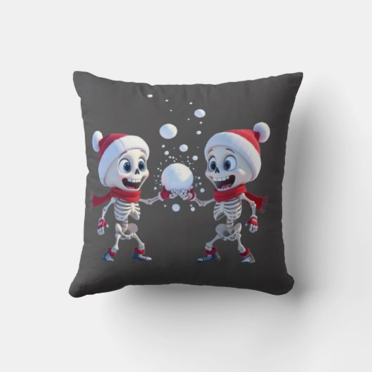 Funny Santa Skeletons Having a Snowball Fight  クッション (裏面)