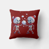 Funny Santa Skeletons Having a Snowball Fight  クッション (裏面)