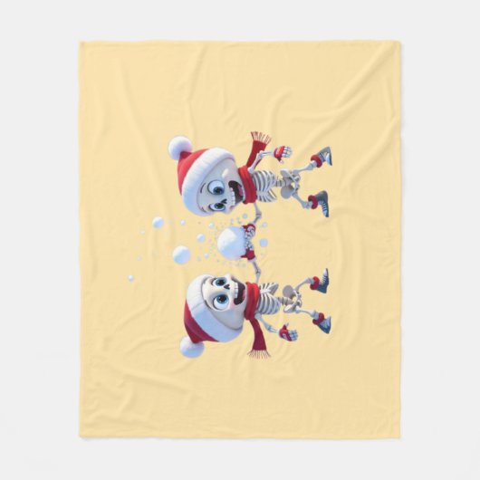 Funny Santa Skeletons Having a Snowball Fight  フリースブランケット (正面)