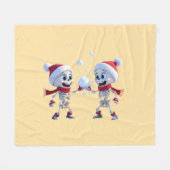 Funny Santa Skeletons Having a Snowball Fight  フリースブランケット (正面(横))