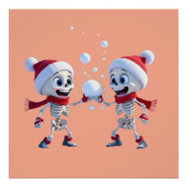 Funny Santa Skeletons Having a Snowball Fight  ポスター