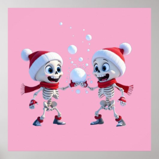 Funny Santa Skeletons Having a Snowball Fight  ポスター (正面)