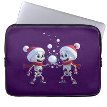 Funny Santa Skeletons Having a Snowball Fight 