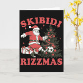 Funny Santa Soccer Skibidi Rizzmas Christmas Tree  カード (黄色い花)
