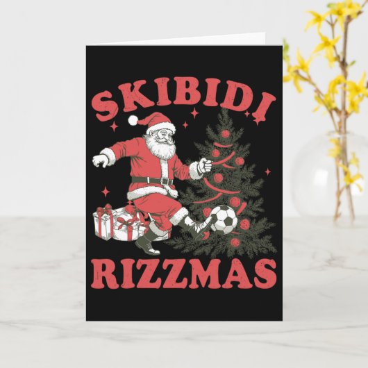 Funny Santa Soccer Skibidi Rizzmas Christmas Tree  カード (黄色い花)