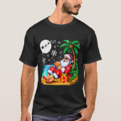 Funny Santa Sungles Drinking Coconut On Beach Chri Tシャツ (正面)