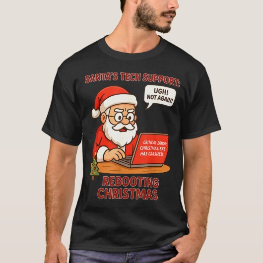 Funny Santa Support s Rebooting Humor Tech Compute Tシャツ (正面)