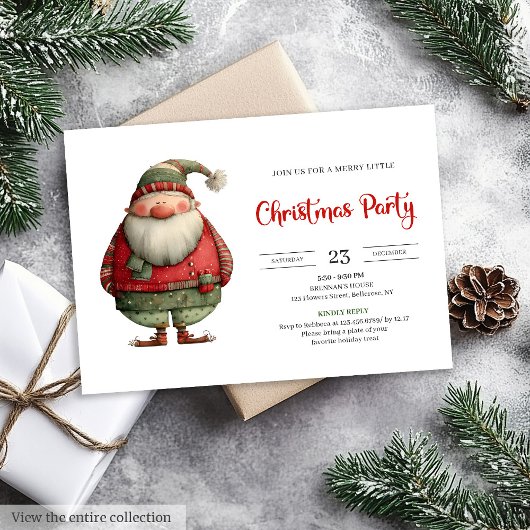 Funny Santa trendy red green Christmas invitation 招待状