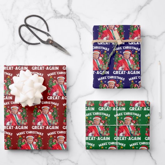 Funny Santa Trump Gift Wrap | Trump Christmas ラッピングペーパーシート (正面)