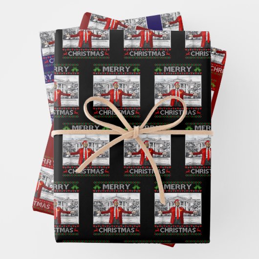 Funny Santa Trump Merry Christmas Ugly Xmas ラッピングペーパーシート (インサイチュ)