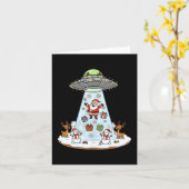 Funny Santa Ufo Delivery Happy Reindeer Snowman Ch カード (黄色い花)