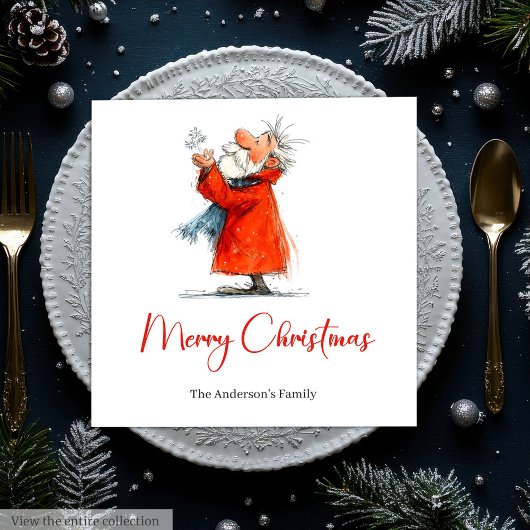 Funny Santa Watercolor Christmas Dinner Napkins スタンダードランチョンナプキン