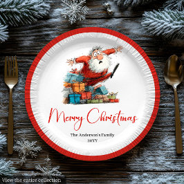 Funny Santa Watercolor Christmas Dinner Plates ペーパープレート
