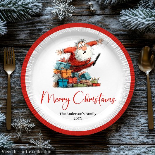 Funny Santa Watercolor Christmas Dinner Plates ペーパープレート