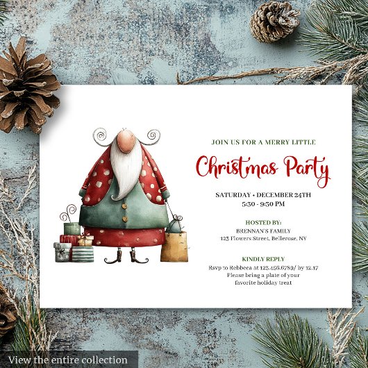Funny Santa watercolor Christmas party invitation 招待状