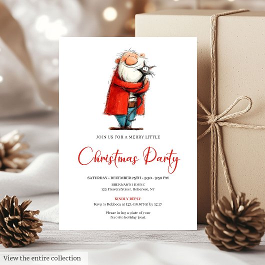 Funny Santa Watercolor Custom Holiday Invitation 招待状