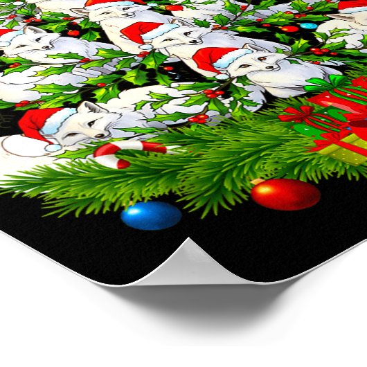 Funny Santa Xmas Arctic Fox Christmas Tree  ポスター (角)