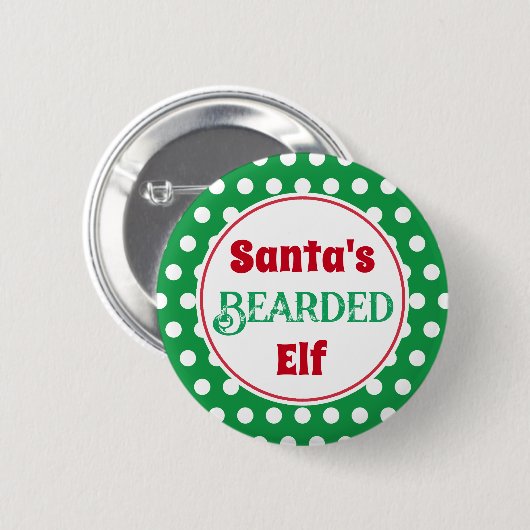 Funny Santa's Bearded Elf Christmas Button Pin 缶バッジ (正面&裏面)