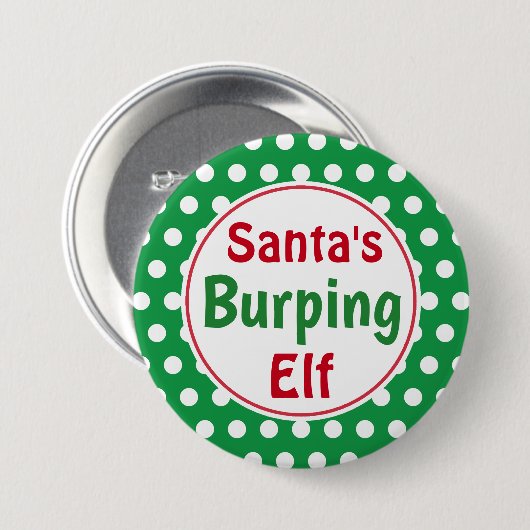 Funny Santa's Burping Elf Christmas Button Pin 缶バッジ (正面&裏面)