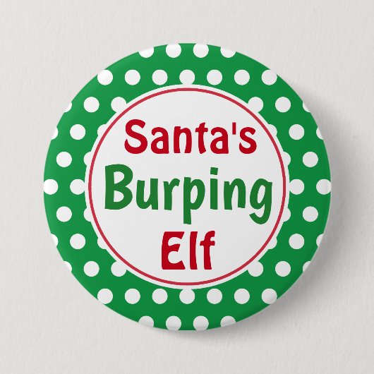 Funny Santa's Burping Elf Christmas Button Pin 缶バッジ (正面)