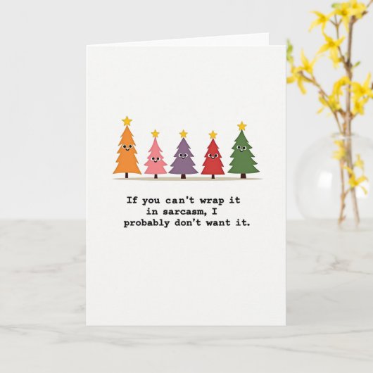 Funny Sarcasm Christmas Card Quote With Trees カード (黄色い花)