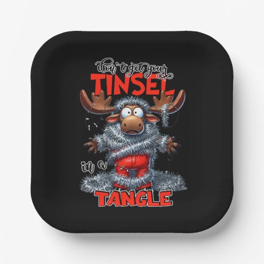 Funny Sarcastic Christmas Moose Quote Black Party ペーパープレート (正面)