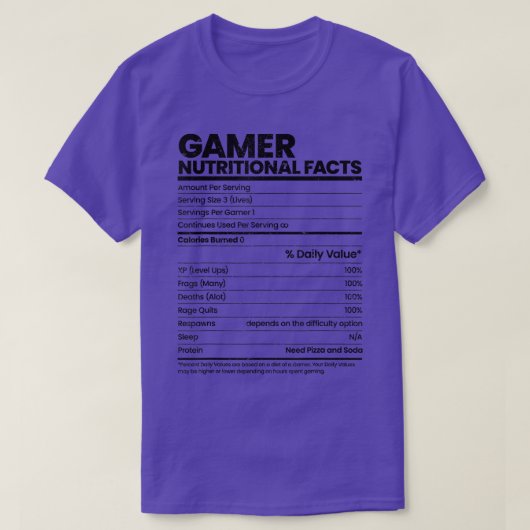 Funny Sarcastic Gamer Nutritional Facts Cool Video Tシャツ (デザイン正面)
