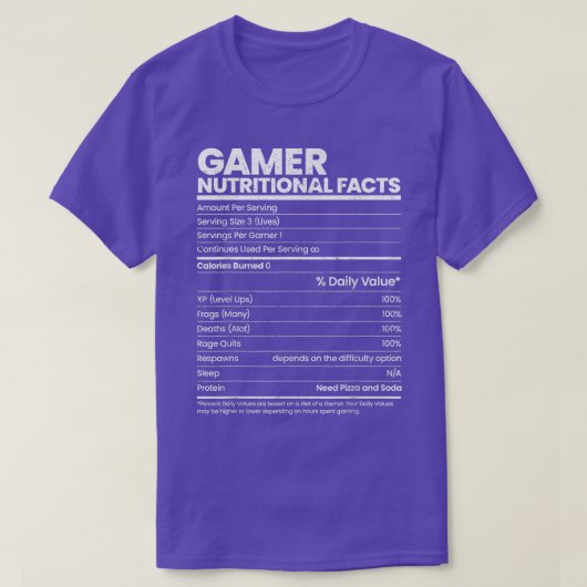 Funny Sarcastic Gamer Nutritional Facts Cool Video Tシャツ (デザイン正面)