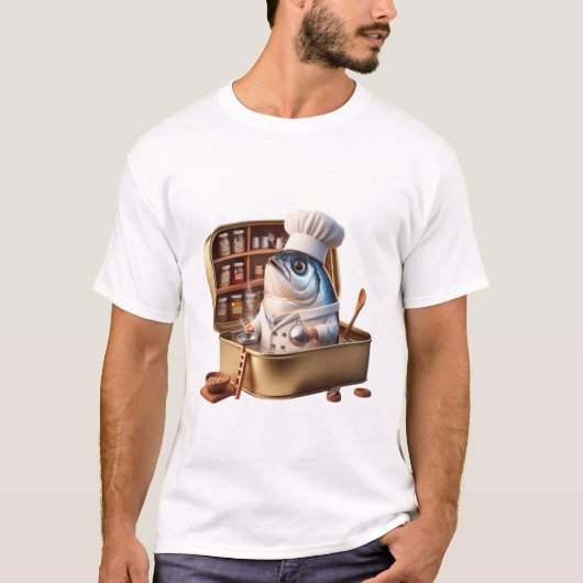 Funny Sardine Chef Cooking Inside Tin Art Tシャツ (正面)