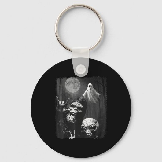 Funny Sasquatch & Alien Rock On Hand Sign Ghos キーホルダー (正面)