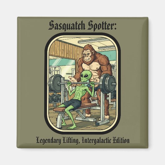 funny Sasquatch Bigfoot gym Magnet マグネット (正面)
