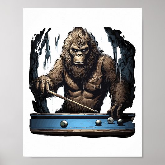 Funny Sasquatch Bigfoot Playing Billiards ポスター (正面)