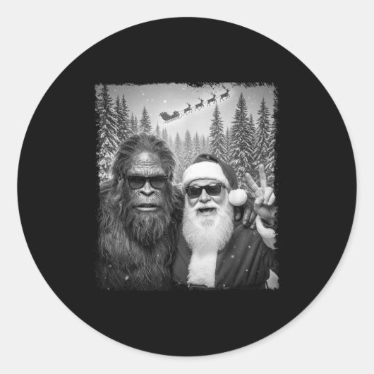 Funny Sasquatch Meme Cool Selfie With Santa Christ ラウンドシール (正面)