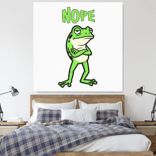 Funny Sassy Frog Nope, Grumpy Toads Cartoon Illus キャンバスプリント (インサイチュ (寝室))