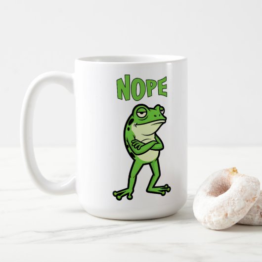 Funny Sassy Frog Nope, Grumpy Toads Cartoon Illus コーヒーマグカップ (ドーナツ)