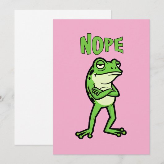 Funny Sassy Frog Nope, Grumpy Toads Cartoon Illus 招待状 (正面/裏面)